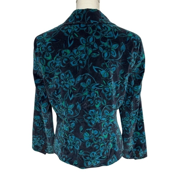 Caslon Floral Print Velvet Blazer Blue & Green Size Large - Picture 7 of 8